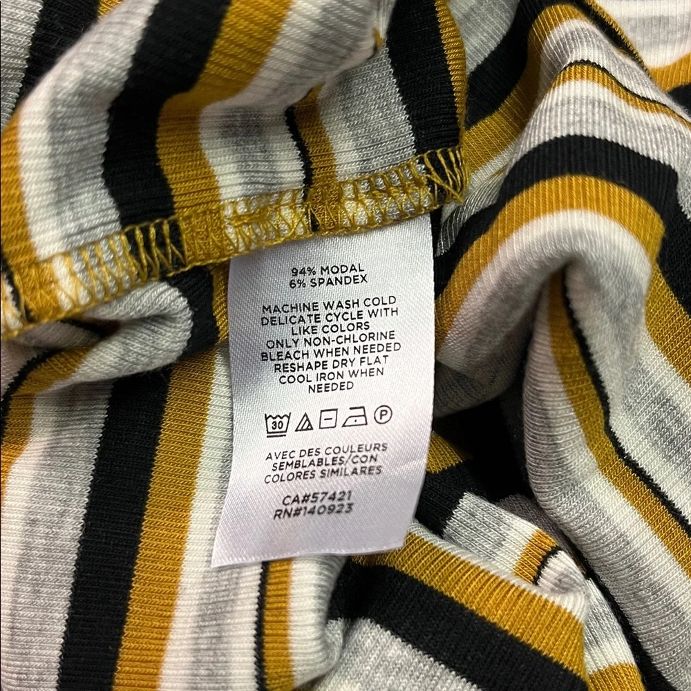 NWT LOFT Mustard Yellow Black & Gray Striped Long Sleeve Round Neck Top